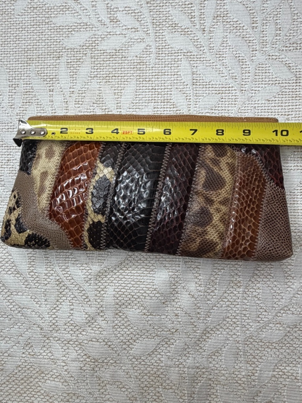 Bags by Supreme Vibtage Patchwork Snake-Embossed Crossbody Clutch - Tan & Brown - Picture 5 of 8